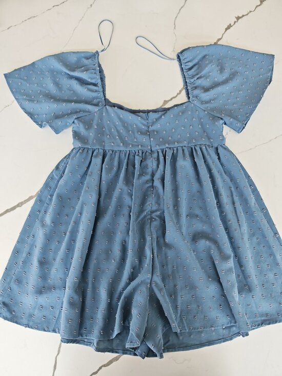 Altard State Blue Swiss Dot Romper Flutter Sleeve Boho Mini Dress Size L - Picture 11 of 15
